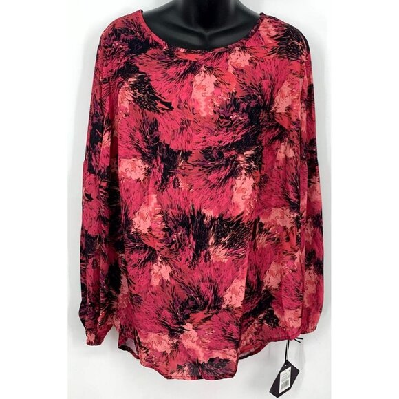 Ava & Viv Feminine Blouse Plus Size 1X Tunic Black Cherry Floral Women New B13 - Picture 1 of 8